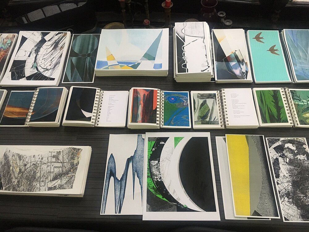 Works by Lesley Schiff arranged in her studio