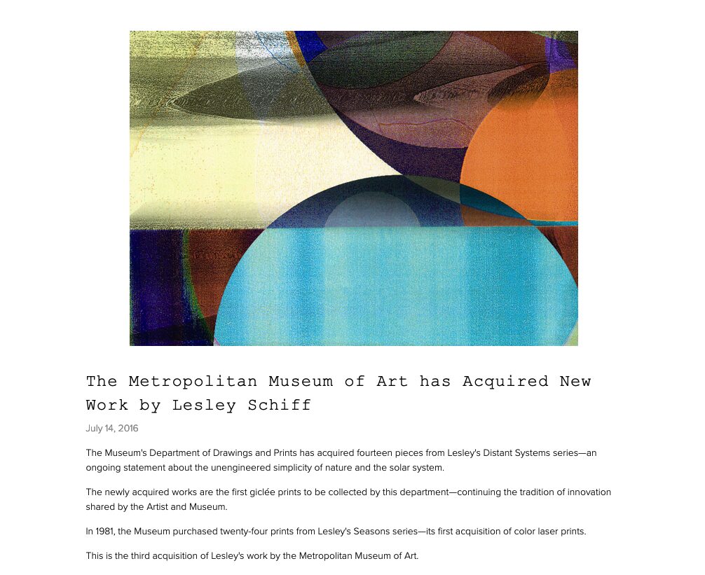 Metropolitan Museum of Art article about Lesley Schiff